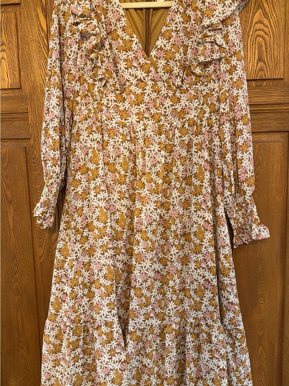 Women’s Floral Maxi Dress in Mustard with Pink & White Daisies